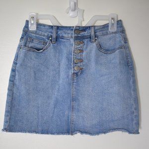 PacSun light wash denim mini skirt with 5 button fly and pockets size 25
